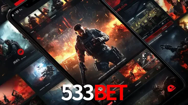 Tela de um celular exibindo uma galeria de jogos de tiro com temática militar, mostrando a variedade de e-sports disponíveis para apostas na plataforma de entretenimento 533BET.