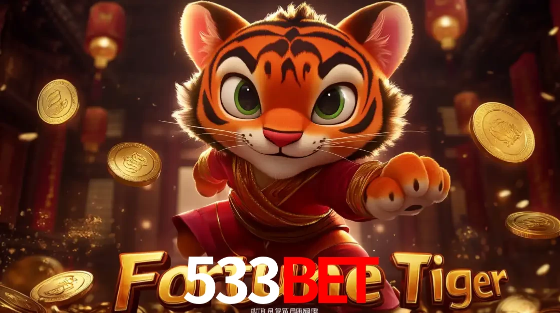 O carismático mascote do jogo de slot Fortune Tiger, um tigre fofo em pose de artes marciais, pronto para trazer sorte e multiplicadores de ganhos no cassino online 533BET.