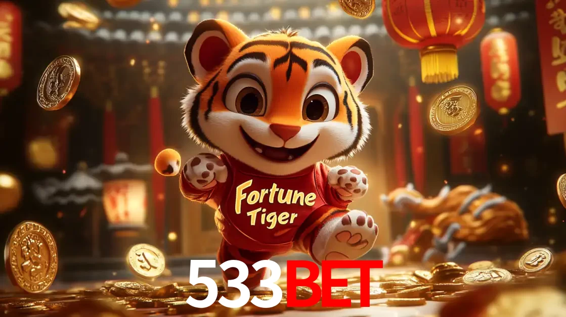 O alegre personagem do Fortune Tiger correndo sobre um caminho de moedas de ouro, simbolizando os grandes prêmios e a diversão do popular jogo de slot do 533BET.