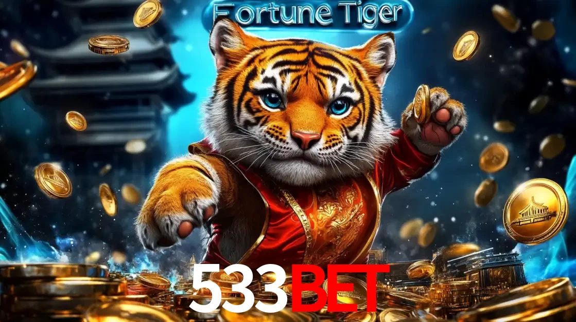 Imagem promocional do jogo de slot Fortune Tiger, com um tigre majestoso em traje tradicional cercado por uma fortuna em moedas de ouro, disponível agora no cassino 533BET.